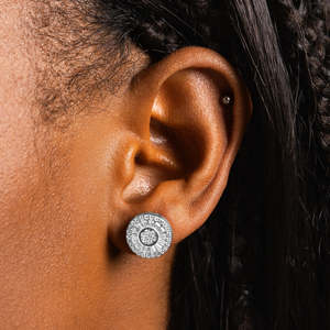 Round Baguette Halo Moissanite <b>Stud</b> <b>Earrings</b> VVS1 D Color 925 Sterling <b>Silver</b> Statement <b>Earrings</b> - Product Image 1