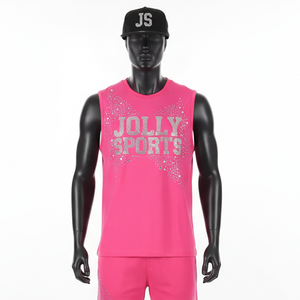 เสื้อกั๊กแขนกุดผู้ชาย 180 GSM โพลีเอสเตอร์ผสมสแปนเด็กซ์ เนื้อผ้านุ่มยืดหยุ่น พิมพ์ลายโลโก้แบบประกาย  เสื้อยืดผู้ชายผ้าฝ้าย 100% ทรงหลวม พิมพ์ลาย - Product Image 6