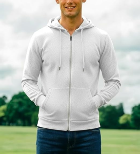 Sweat-shirts à capuche pour hommes, coupe classique, avec logo personnalisé, fabrication OEM, 100% coton, options de couleurs unies, fermeture éclair contrastée, cordon de serrage. - Product Image 4