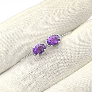 Ready To Dispatch Natural 7x5mm Oval Cut <b>Amethyst</b> Solitaire <b>Stud</b> <b>Earrings</b> In 14k Fine White Gold Lever Back Wedding <b>Earring</b> Gift - Product Image 1