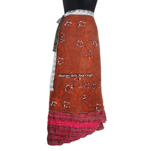 Christmas Beach Sari <b>Wrap</b> Skirt / Reversible 100 Ways Wear Girl's Wraparound Skirt <b>Sarong</b> 2 Layer Reversible Magic Silk Saris - Product Image 2