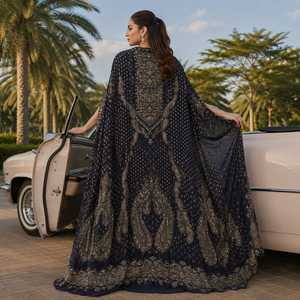 Floral Printed Cotton <b>Cape</b> Dress Set <b>Women</b> Elegant Ethnic Partywear Designer Longline Outfit Islamic Embroidery Quick One Set - Product Image 6
