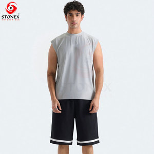 Camiseta sin mangas de poliéster y elastano para hombre, camiseta elástica de secado rápido sin mangas para gimnasio, chaleco transpirable para fitness, para entrenamiento y correr - Product Image 1