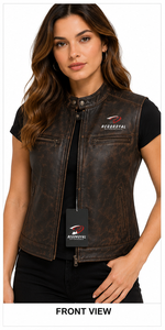 Chaleco de cuero para mujer, material de cuero puro, con forro suave, costuras duraderas, bolsillos prácticos y ajuste clásico para montar a caballo y viajar. - Product Image 1
