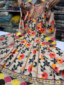 Hermoso maxi vestido de lino con forro estampado digital y bordado de hilo, pantalones de lino estampados, estampado de diamantes. - Product Image 5