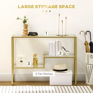 "Handmade Steel Frame <b>Console</b> <b>Table</b> with 39" Tempered Glass Shelves for Entryway Hotel Living Room" - Product Image 4