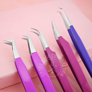 Kit de pinces professionnelles courbées en acier inoxydable à pointe en fibre pour extensions de cils, volume et éventail - Product Image 2