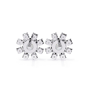 Pendientes de Moissanita con Corte Redondo en Forma de Flor, Piedra de 5mm con Piedras Laterales de 1.80mm, Pendientes de Diamante Moissanita en Oro Sólido de 18K - Product Image 6