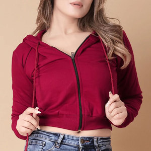 Top Selling Winter Women <b>Crop</b> Zipper Hoodies with Custom Printing Premium 100% Cotton Fabric Stylish Design - Product Image 1