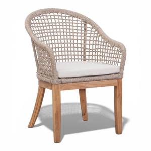 Silla de Jardín para Exteriores Resistente a la Intemperie, Sillón de Cuerda Tejida con Patas de Madera de Teca y Cojín Extraíble para Patio, Villa o Restaurante - Product Image 3