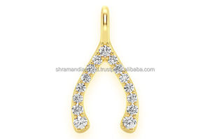 Handmade 0.25TCW <b>Solid</b> 10K <b>Gold</b> Wishbone Charm <b>Pendant</b> Natural Real Diamond Dainty Cute Christian Custom Design Iced Necklace - Product Image 3