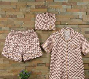 Conjunto de Shorts y Top de Manga Larga de Algodón Indio Tejido con Estampado Térmico, Estampado a Mano, Brillante, Suave y Liso para Mujer, Verano - Product Image 2