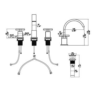 Rubinetto da Bagno Nero Opaco a 2 Maniglie con 3 Fori, Rubinetto per Lavabo con Scarico Pop-Up e 2 Linee di Alimentazione dell'Acqua - Product Image 6