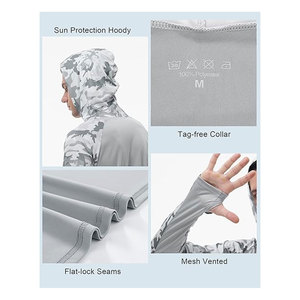 Футболка-худи для рыбалки с отверстиями для больших пальцев, защита от солнца UPF 50, камуфляж, длинный рукав, быстросохнущая, легкая, дышащая, для активного отдыха - Product Image 4