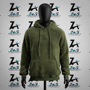 <b>Men's</b> Olive Green Fleece <b>Hoodie</b> Regular Fit Casual Solid Color Hooded Sweatshirt Winter Wear <b>Sherpa</b> Hoodies Sweatshirts - Product Image 1