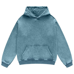 Sweat-shirt à capuche oversize pour homme, gris uni, en molleton, délavé à l'acide, style streetwear vintage, pour l'automne - Product Image 2