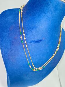 Elegante Collar de Cadena Plateada con Cristales Cuadrados Color Verde Azulado y Perlas, Joyería Minimalista de Moda para Mujer - Product Image 2