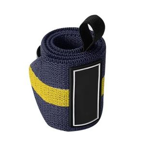 Bandes de maintien pour poignets bleu marine et jaunes à rayures, pour haltérophilie, soutien élastique, entraînement professionnel, polyester/coton - Product Image 3