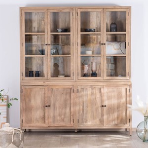 Vandana Amber Detail Large <b>sideboard</b> in natural mango wood with glass doors Maestro 200 cm - Product Image 4