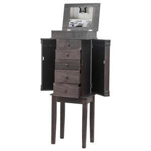 Armoire à bijoux sur pied avec 5 tiroirs et 8 crochets pour colliers, meuble de rangement supérieur et 2 organiseurs latéraux, miroir inclus - Product Image 6