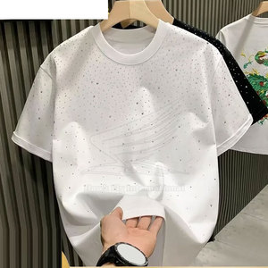 T-shirt décontracté pour homme, dernière conception, couleur personnalisée, 100% coton, haute qualité, respirant, col rond, séchage rapide, tissu doux, strass - Product Image 3