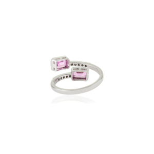 Bague Bypass en Or Blanc 14K Pur avec Saphir Rose et Diamant, Design Très Attrayant, Fait Main, Cadeau pour Femme, Fournisseur de Bijoux - Product Image 6
