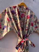 Robe Kimono d'été de luxe 100% Coton Respirant à Motifs Floraux pour Femme, Peignoir de Demoiselle d'honneur, Robe de Chambre, Peignoir de Spa, Peignoir de Plage, Vêtement de Nuit