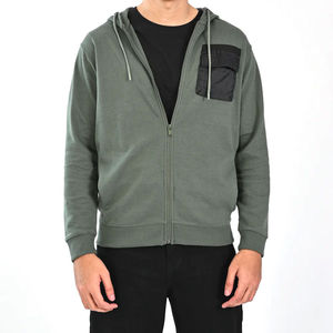 Men's Olive Green <b>Zip</b>-Up <b>Hoodie</b> Regular Fit Cotton French Terry <b>Pocket</b> Casual Autumn Wear - Product Image 1