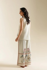Cream Embroidered Women's Sleeveless Top Ethnic Indian Pakistani Traditional Casual Wear Cotton Regular Fit Adult - Product Image 3