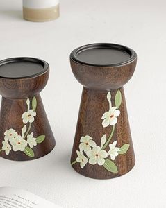 Handcrafted Floral Wooden Candle Holder Decorative <b>Tea</b> Light <b>Stand</b> Rustic Home Decor Table Centerpiece - Product Image 1