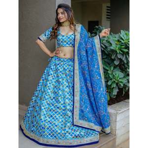 Blue <b>Sequins</b> <b>Art</b> Silk Wedding Lehenga Choli - Product Image 1