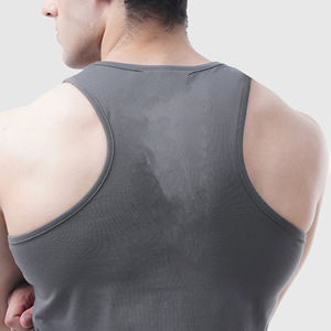 Débardeur de sport pour homme, personnalisable avec logo OEM, couleur gris été, tricoté, séchage rapide, respirant, sans manches, pour musculation et gym - Product Image 6