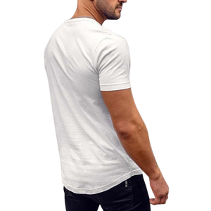 Men's <b>White</b> Cotton T-Shirt Short Sleeve O-Neck Regular Fit Casual Jersey Knitted Solid Color Blank Design - Product Image 2