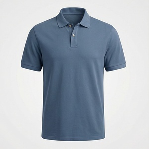 Chemise décontractée pour homme en piqué 100 % polyester bleu marine à manches courtes, respirante, infroissable, coupe classique, design tricoté uni - Product Image 1