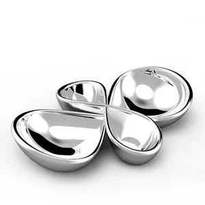 Contemporary Handcrafted Metal <b>Serving</b> Bowls <b>Set</b> Irregular Shape Polished Finish Dishwasher Safe Minimalist Design Party <b>Dishes</b> - Product Image 1