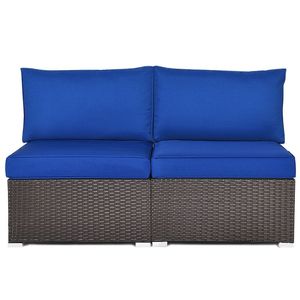Set di divani da giardino in rattan senza braccioli, 2 pezzi, con 2 cuscini e 2 guanciali - Product Image 1