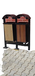 <b>Double</b> Wooden Panel Rectangular Waste <b>Bin</b> With Open Top For Indoor Outdoor <b>Recycling</b> Use - Product Image 5