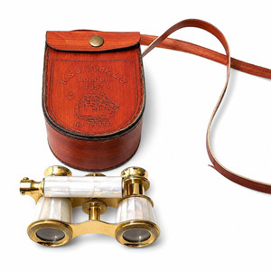 Vintage Brass <b>Opera</b> Glasses <b>Binoculars</b> with Mother of Pearl Inlay and Leather Box Antique Style Theater Gift Wholesale OEM - Product Image 1