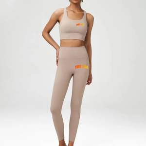Conjunto Deportivo de Dos Piezas para Mujer, Transpirable, Ecológico, Cintura Elástica, Estiramiento en Cuatro Direcciones, Cuello en V, Color Degradado, Sexy, para Gimnasio, Yoga - Product Image 1
