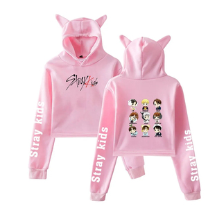 Sweat-shirt à capuche court personnalisé OEM ODM de haute qualité, avec logo imprimé oreilles de chat noir, unisexe, décontracté, en coton tricoté pour l'automne - Product Image 6