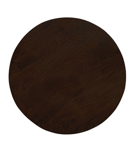 Mesa de centro minimalista de diseño moderno con tablero redondo de madera maciza de mango y base de pedestal con acabado en nogal intenso para la sala de estar. - Product Image 5