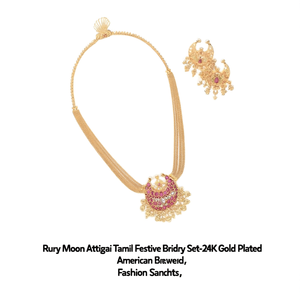 Ruby Moon Attigai Tamil Festive Bridal Jewelry Set-24K Gold Plated American Diamond - Product Image 2