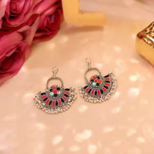 Semi Circle German Silver Hook Earrings with Pearl Zircon Diamond-Rhodium Plated Bezel Set Trendy Wedding and Party Gift - Product Image 3