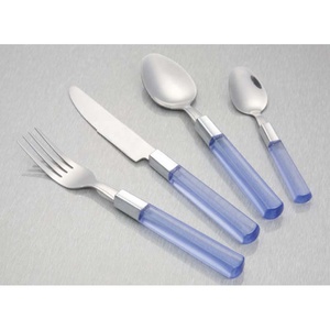 Gran oferta de cubiertos modernos, mango martillado de resina transparente azul, juego de cubiertos con mango de forma increíble Chapado en plata de acero inoxidable - Product Image 1