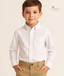 Camisa Escolar de Manga Larga con Botones para Niños, con Estampado Personalizado, Informal, Ecológica, Transpirable, 100% Algodón - Product Image 1