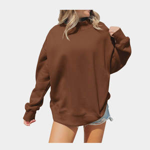 เสื้อสเวตเชิ้ตคอกลมโอเวอร์ไซส์สำหรับผู้หญิง สีพื้น ไหล่ตก แขนยาว ผ้าถัก ผ้าฝ้าย ใส่ได้ในฤดูใบไม้ร่วง - Product Image 1