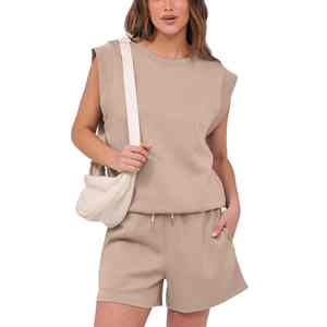 Conjunto de Verano 2026 para Mujer, Dos Piezas, Cuello Redondo, Sin Mangas, con Bolsillo, Sudadera Ajustada con Botones, 100% Algodón - Product Image 3