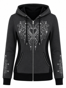 Women's Sparkly <b>Rhinestone</b> Hoodie Crystal Zip Front Sweatshirt Long Sleeve Hooded <b>Jacket</b> for Casual Daily Wear Comfort - Product Image 1