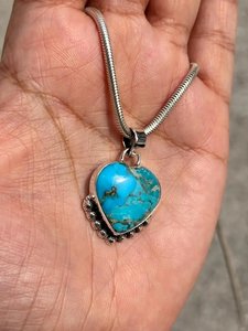 Collier avec pendentif en forme de cœur turquoise, argent sterling 925, bijoux bohèmes faits à la main pour femmes, cadeau - Product Image 6