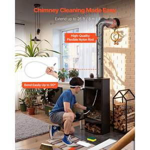 26 Ft <b>Extendable</b> Chimney Sweep Kit Maximum Length <b>Brush</b> for Chimneys <b>Cleaning</b> Bristle Goggles 90 Degree Fireplace Accessory Set - Product Image 3